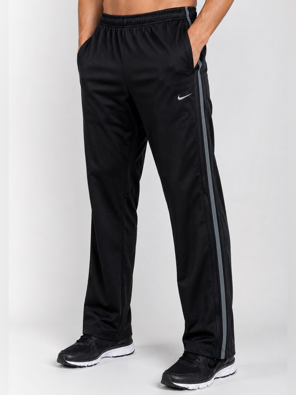 Nike Dri-FIT Open Hem Track Pants Gray Stripe Black Men’s Large Athletic Retro